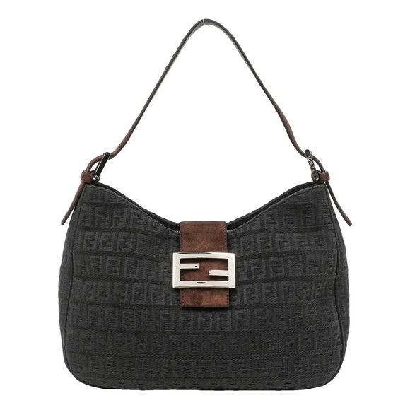 Fendi Handbags - Fendi velvet grey zucca shoulder bag with suede leather strap